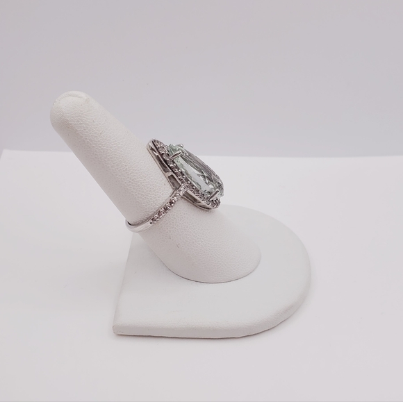 Montezuma Prasiolite & White Zircon Pear Shape Halo Ring in Platinum | Sterling